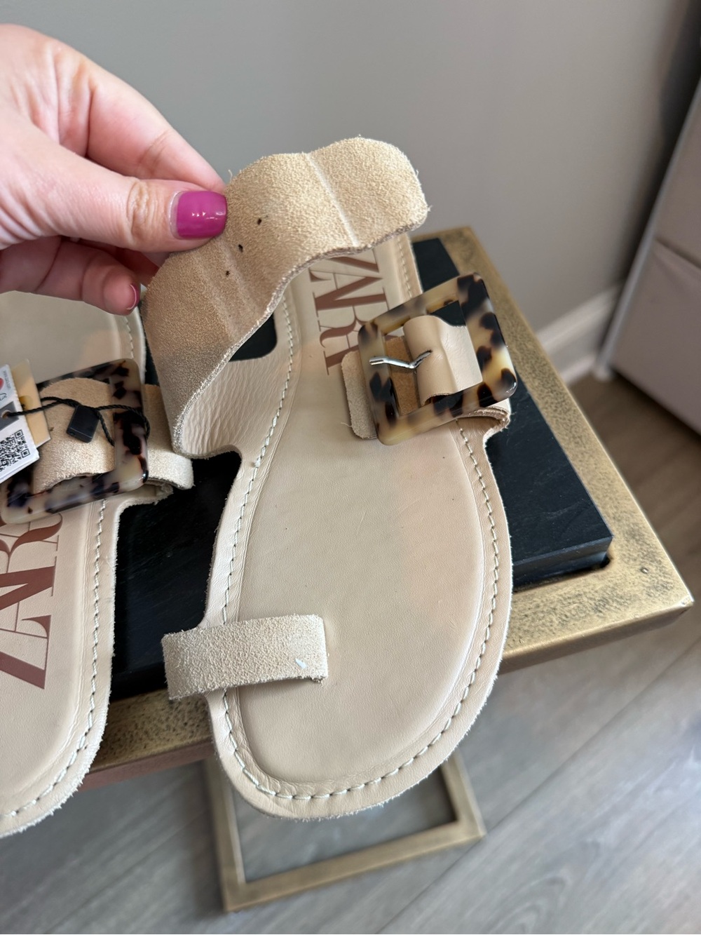 Zara Beige Buckle Slide Sandals - Picture 10 of 12